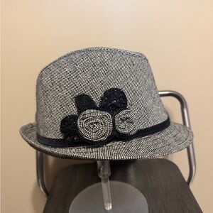Black & White Fedora Hat One Size Rosette Detail